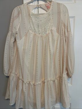 Flying Tomato Cream and Beige Long Sleeve Boho Dress